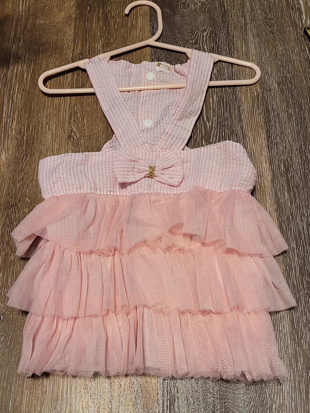 Doggie Dress Pink Ehite Seersucker With Ruffles Bow